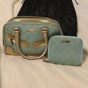 Gorgeous baby blue and gold Gucci purse & wallet